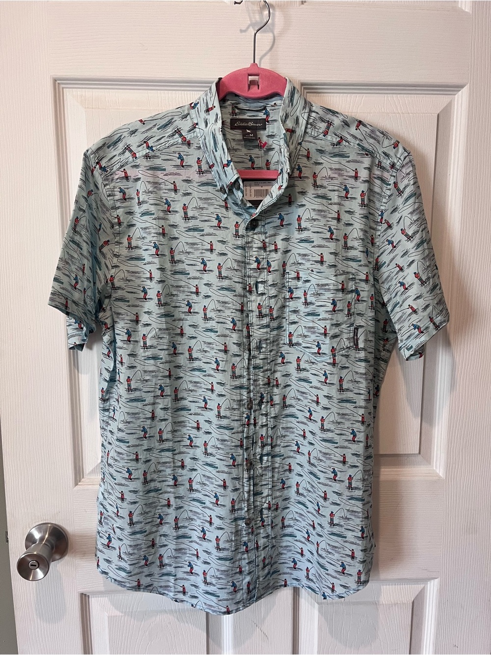 Men’s Eddie Bauer Fly Fishing Blue Short-Sleeve Button-Up